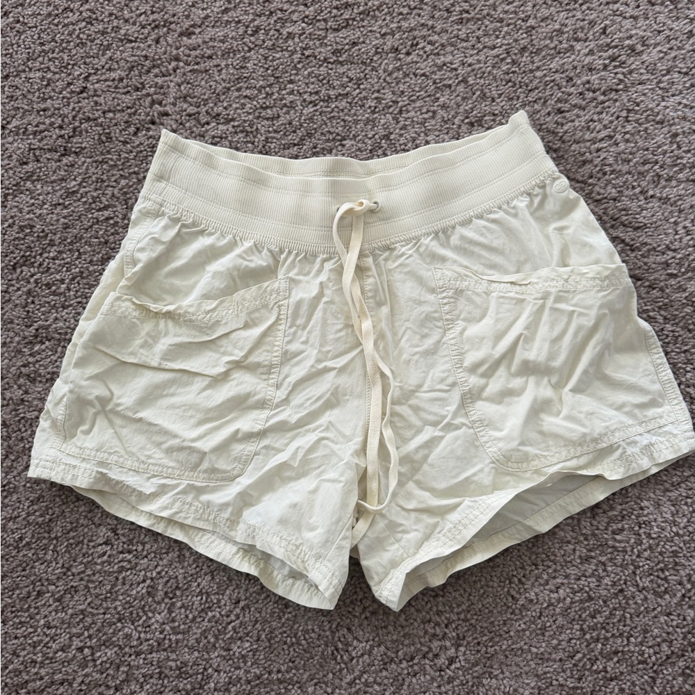 Alia Cream Elastic Waist Drawstring Athletic Shorts